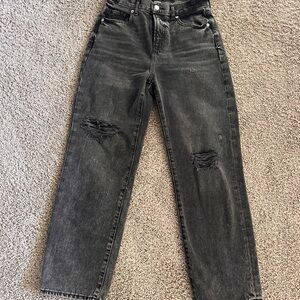 Express Straight Ankle High Rise Black Distressed Denim Jeans - Size 2 Regular